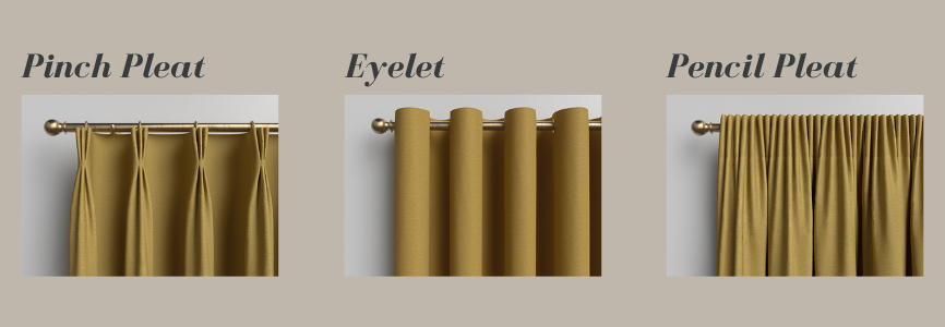 curtains heading image with eyelet pinchpleat and pencil pleat image